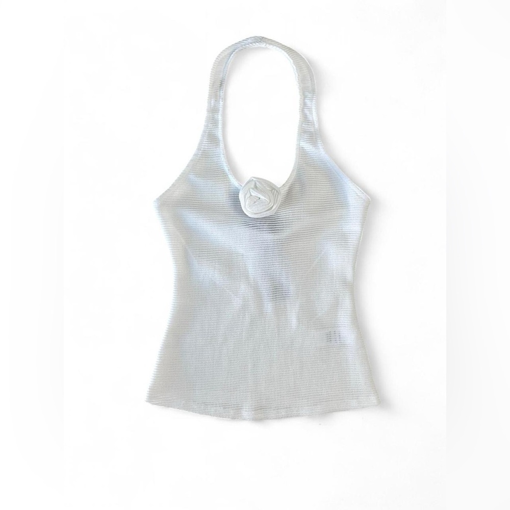Lioness White Halter Ribbed Camisole with Rosette